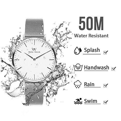 Welly Merck 腕時計 メンズ 人気 ビジネス 超薄型 6MM ブラックメッシュベルト スイス製クォーツムーブメント 42MMホ