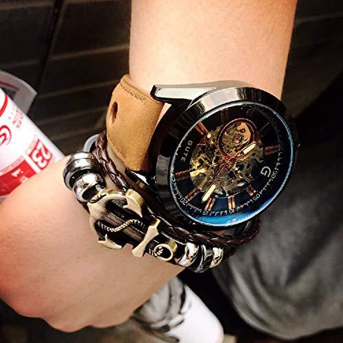 GuTe出品 腕時計 メンズ 自動巻き スケルトン 革バンド アンティーク