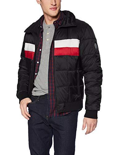 tommy hilfiger men's quilted bomber hoody color block