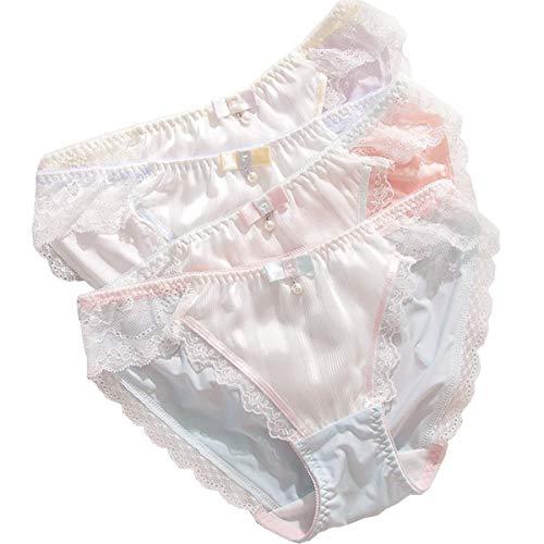 Buy Satin Panties 4-Pack M-XL Milk Fiber Rice (Artificial Silk) Fabric Sexy  Low-rise Women's Underwear Cute Ribbon Full Back Shorts Large Size (L%  Kamma% White / Pink / Blue / Purple) from