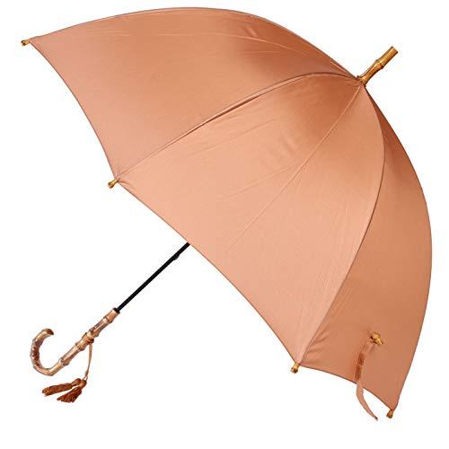 [Wakao] 女式雨傘，長傘，竹柄，深張力，圓形，大號，天然木材，日本製造（棕褐色）