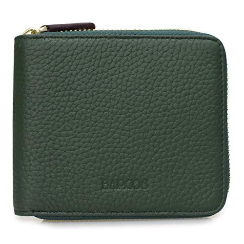 [BARCOS] Wallet Shrink Leather Round Zip Small Wallet Ladies ONESIZE Round  Zipper Genuine Leather Large Capacity Green