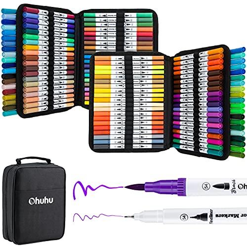 Markers Adult Coloring Books 160 Colors Dual Tips Fine & Brush Pens  Water-Based