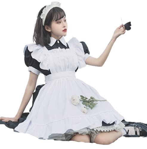 [Lady Lazy] Lady Lazy Lolita Maid Cosplay Short Sleeve One Piece Puff  Sleeve Apron Skirt Lolita Frill Costume Shooting Sweet Lolita Princess  Anime