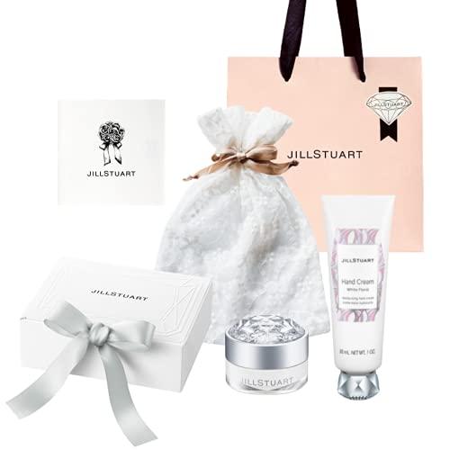 [Gift Wrapped] Jill Stuart White Floral Collection Hand Cream & Lip Balm &  Pouch Gift Set [Lace Drawstring Pouch, Genuine Gift Box, Shop Bag, Message 