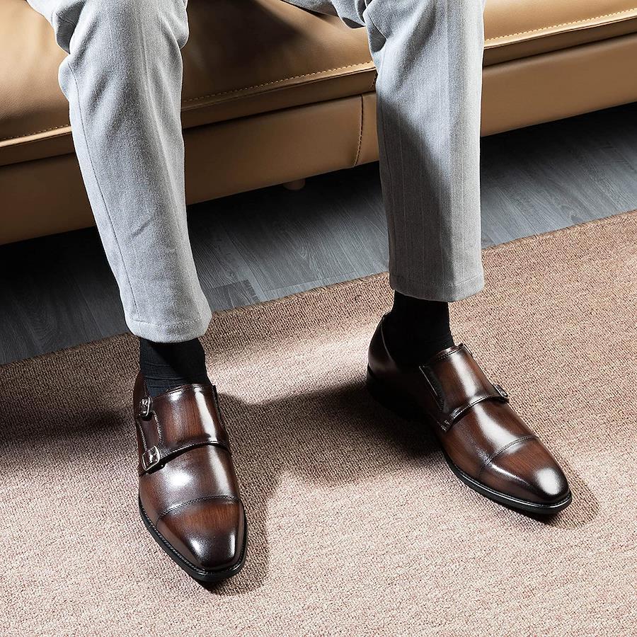 防水 本革 ビジネスシューズ 革靴 モンクストラップ 紳士靴