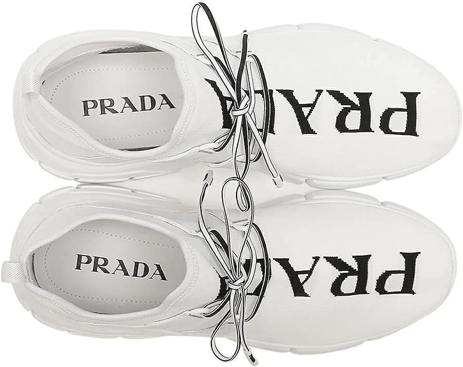 Buy Prada Sneakers Shoes Shoes Knit Fabric Logo White Black