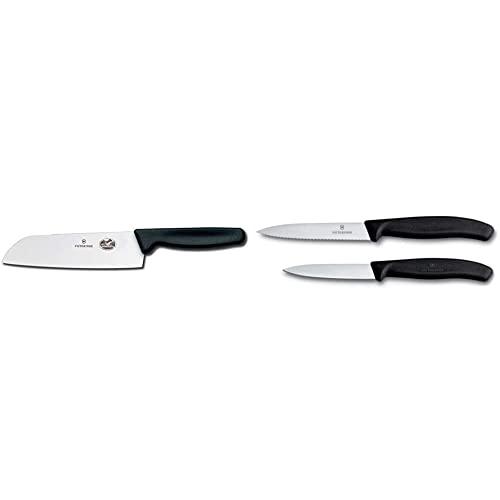Victorinox Swiss Traditional Santoku Knife 17cm Universal Knife  5.1903.17-X1 u0026 Limited Lucky Set Black Swiss Classic Petty Knife Fruit  Knife Set of ...