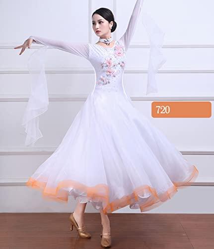 RIKOUZY] 社交ダンスドレス 白糸 お花柄 綺麗 社交ダンス練習着