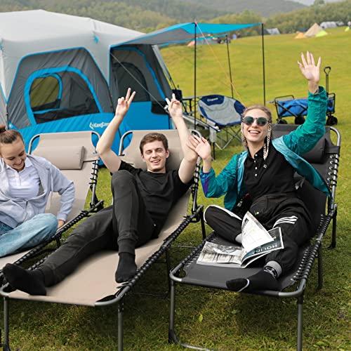 KingCamp キャンプ コット ワイド リクライニングベッド アウトドア ベッド 長さ200 幅68cm 5段階調整 折りたたみ サマーベッド  ビーチチェア 耐荷重150kg 仮眠 キャンピング用 簡易ベッド 枕付き ベージュ