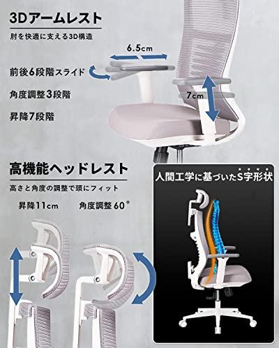 EastForce 腰・肩・首・腕 サポート 多機能チェア クッション座面 日本ブランド フィッシュボーンランバーサポート 3Dアームレスト  オフィスチェア 白 デスクチェア ワークチェア office chair