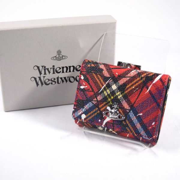 Vivienne Westwood / ヴィヴィアンウエストウッド ■ スプラッシュタータン 二つ折り財布 PVC 財布 / サイフ / ウォレット / wallet / コイン ブランド  [0990009460]