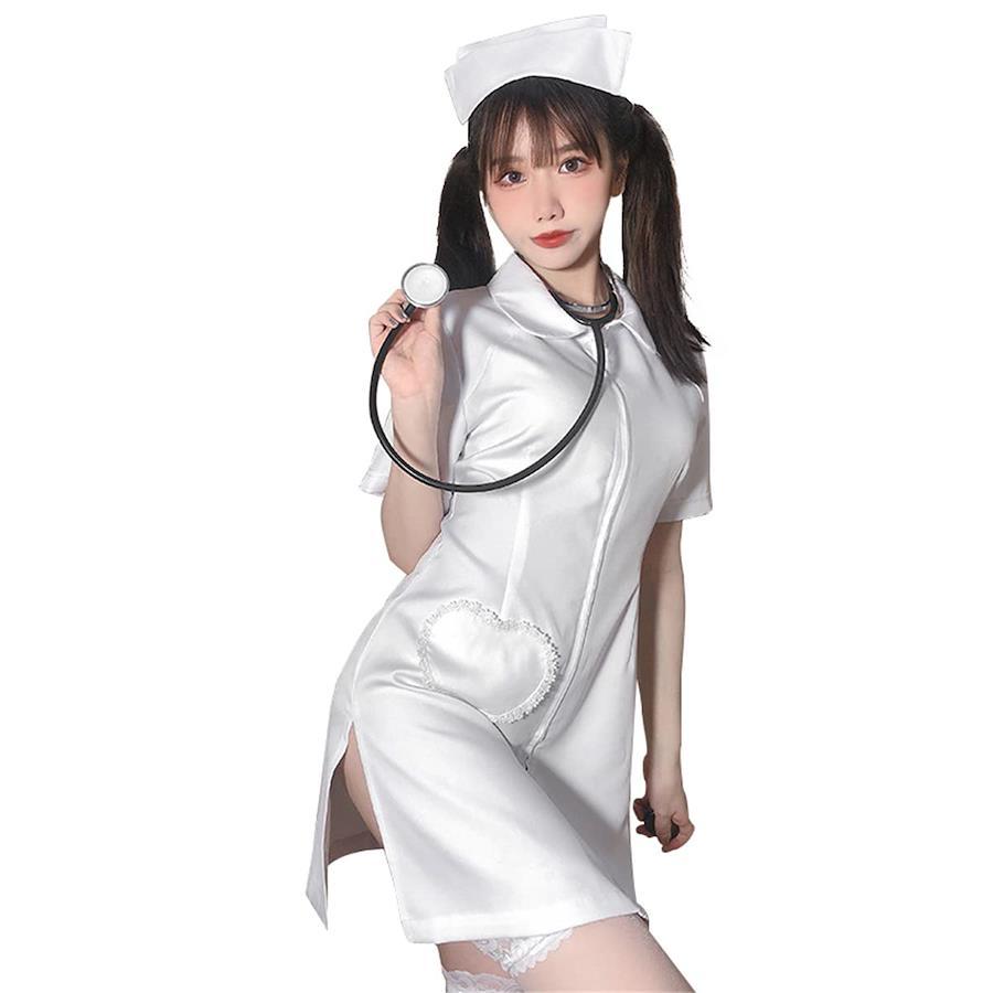 Buy [SEXYTINE] 2-Piece Set Nurse Clothes/Nurse Cap Nurse Clothes Cosplay  White Angel Nurse Costume Sexy Lingerie Female Doctor Sexy Uniform Costume  Underwear Lingerie Crossdressing Cute Cute Maid Clothes White Coat Angel Na