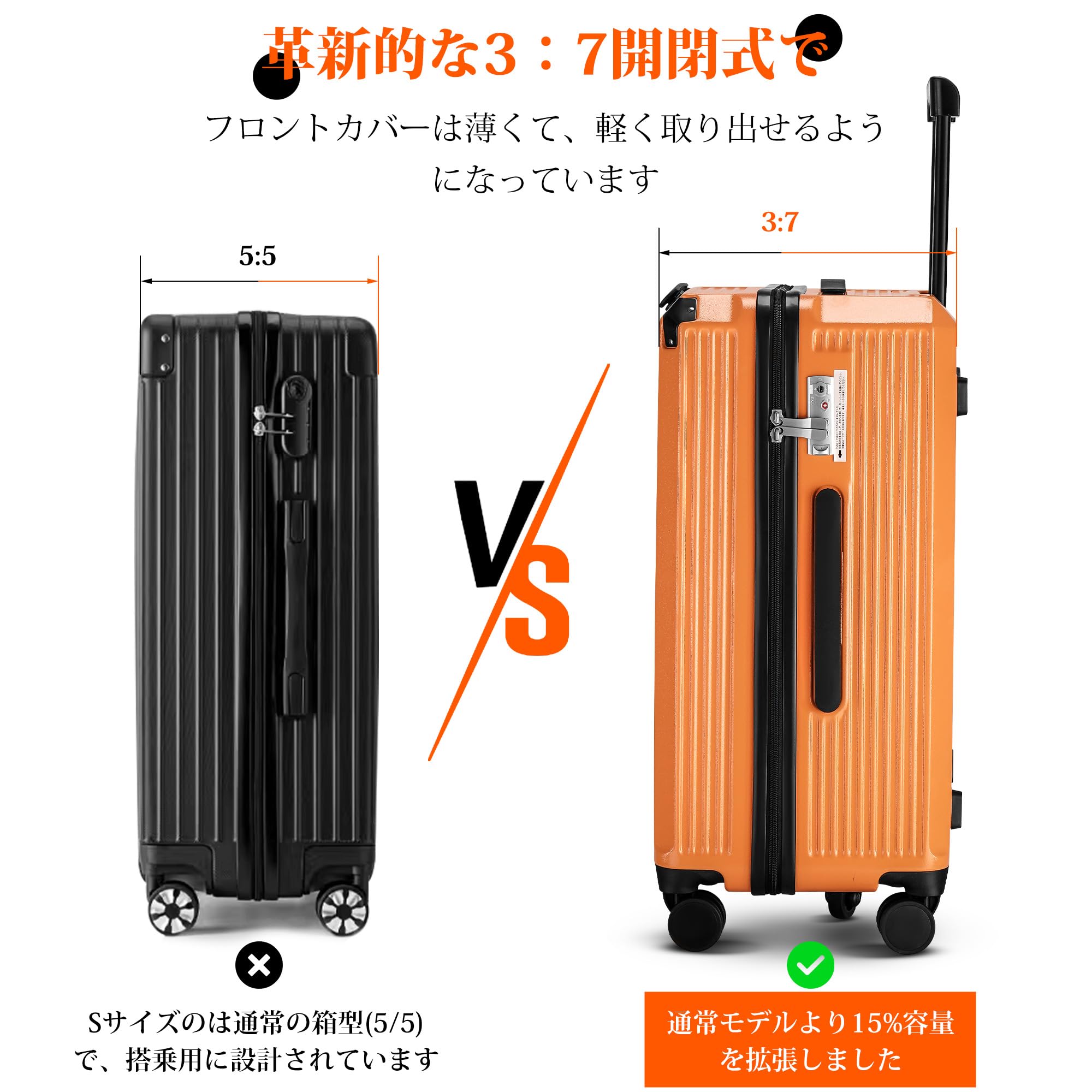 [Tornare] スーツケース キャリーバッグ 大容量 キャリーケース 5輪キャスター 機内持込 ファスナー 軽量 ジッパー 耐衝撃 人気  360度回転 静音ダブルキャスター TSAローク搭載 旅行出張 ビジネス オレンジ Orange Lサイズ 約104L