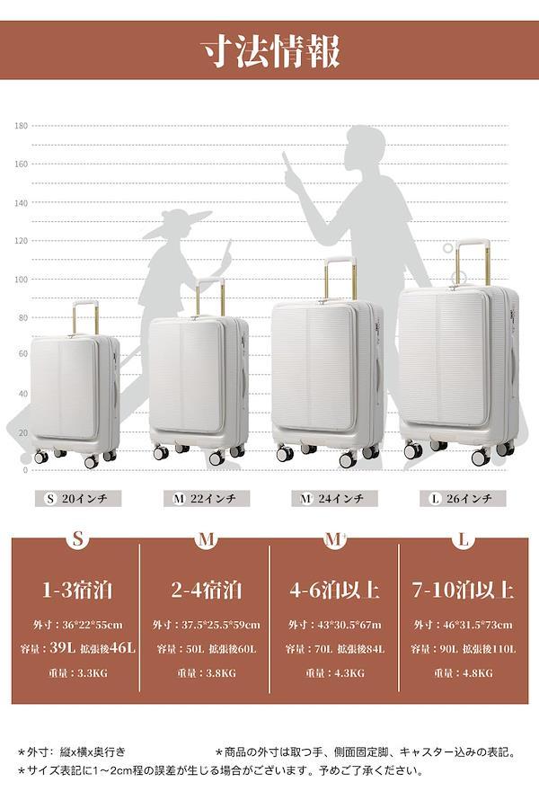 Yuweijie] スーツケース キャリーケース フロントオープン 拡張機能
