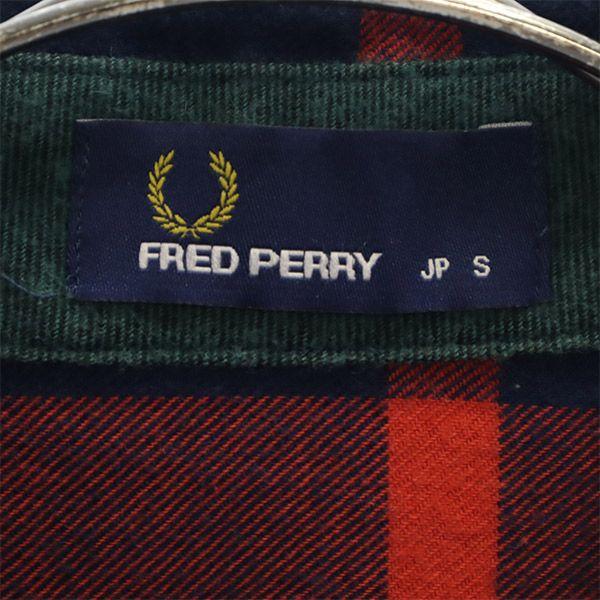 フレッドペリー チェック 長袖ワンピース S レッド×ネイビー FRED PERRY 日本製 ロゴ刺繍 ネル レディース   【230919】