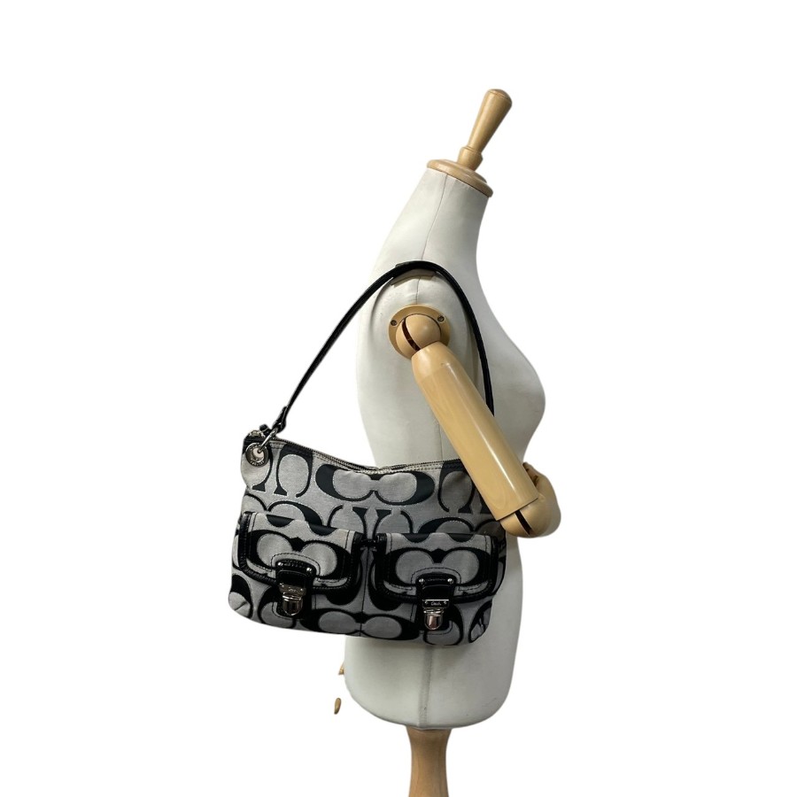 COACH Op Art Y2K Vintage Signature One Shoulder Bag Gray Black