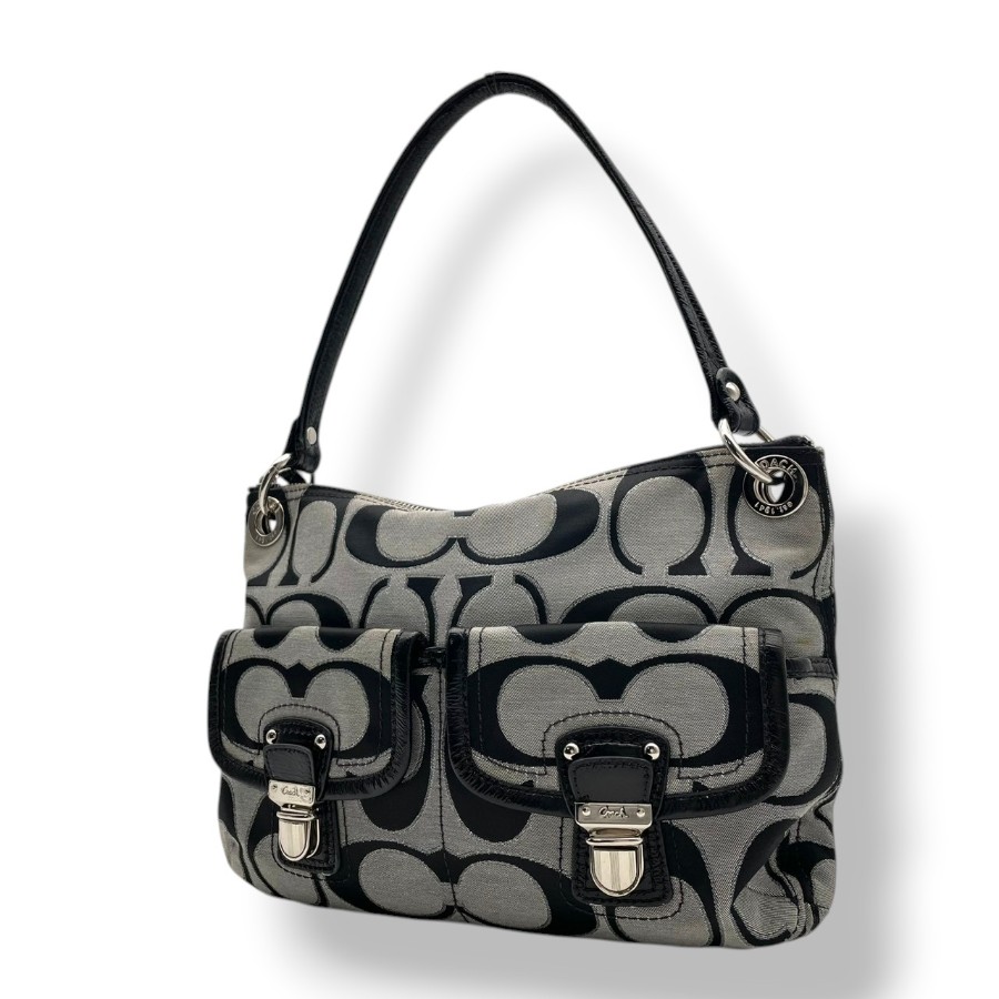 極美品 COACH 00s Op Art Signature Hobo Y2K COACH Op Art Y2K Vintage Signature One Shoulder Bag Gray Black