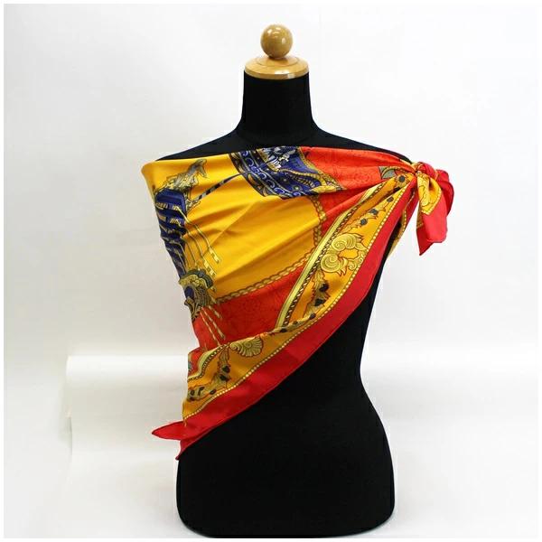 Hermes Silk Scarf LES BISSONE DE VENISE (Venice Boat Festival) Orange x Red  Used A Rank HERMES | Ladies Women [Cleaned]