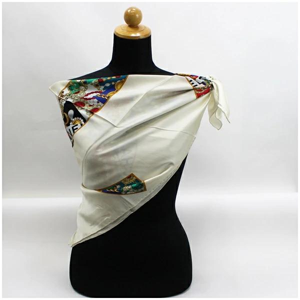 ココマーク スカーフ シルク オフホワイト マルチカラー糸ツレ表面