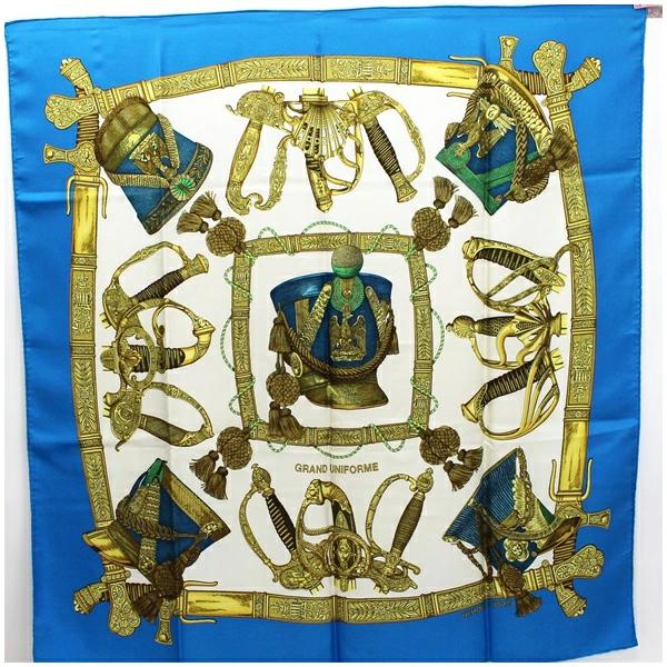 エルメス スカーフ カレ90 GRAND UNIFORME ブルー-