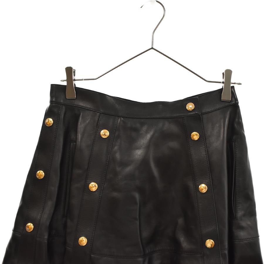 Louis Vuitton 22AW Snap Button Leather Skirt Lining Monogram Sheep Leather  Gold Button Flare Leather Skirt 1AA9GD Black 38 Black