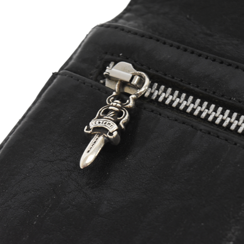 CHROME HEARTS WAVE CROSS BALL Wave Cross Ball Button Leather Wallet Long  Wallet Black No Notation Black/Silver