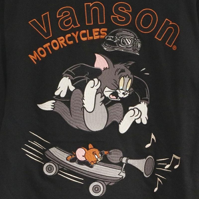 Buy VANSON × TOM  JERRY Tom and Jerry Cotton Sheeting T-shirt (TJV-2303)  Vanson TOM  JERRY Tom  Jerry T-shirt Long T cut and sew Tom Jerry Tabata  logo black white