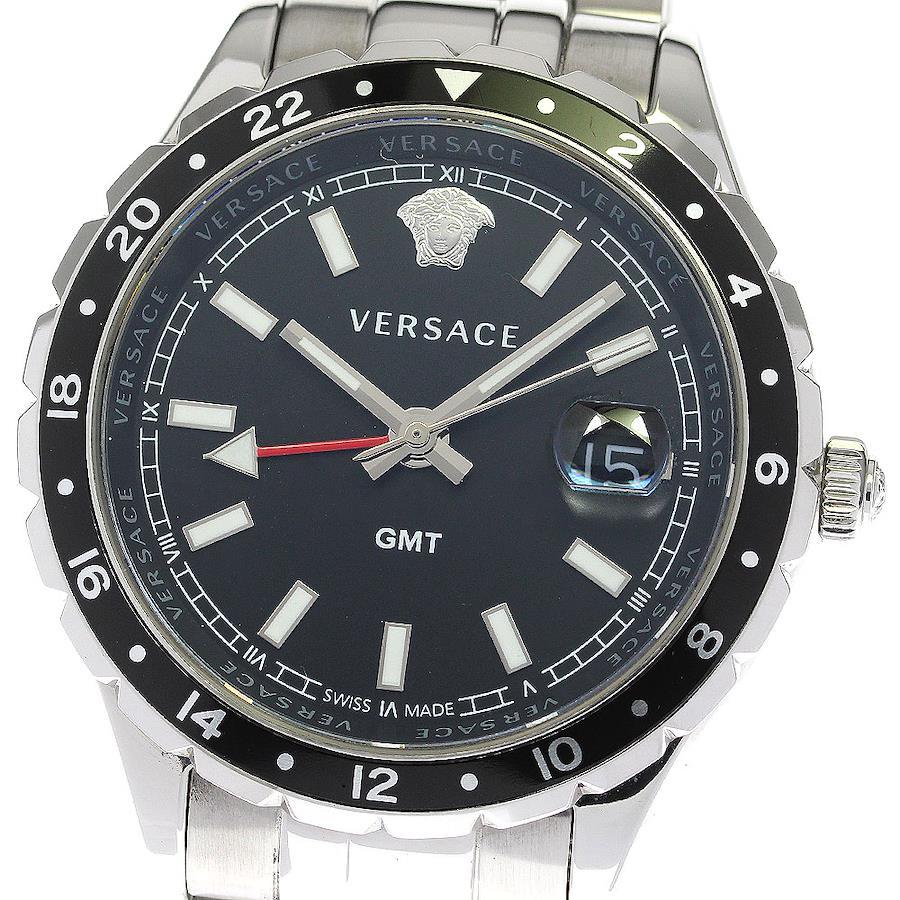 毎日特売美品 VERSACE V11 ヴェルサーチ ヘレニウム GMT V11 クォーツ ブルー×シルバー メンズ 腕時計 コマ箱あり ヴェルサーチ