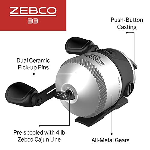 Zebco 33 マイクロスピンキャストフィッシングリール サイズ10 リール 右利きまたは左手リトリーブ変更可能 バイトアラート内蔵  丈夫なオールメタルギア 4ポンドのZebcoケイジャンラインがあらかじめスプールされています シルバー/ - 日本の商品を世界中にお届け |  ZenPlus