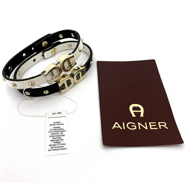 Buy Aigner Pair Bracelet Black White Gold 162016 10 Logo Studs