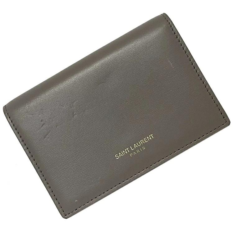 サンローラン 名刺入れ グレー 630433 カードケース レザー 中古 SAINT LAURENT PARIS 美品 ホック 灰色 シンプル ビジネス