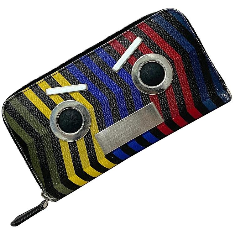 Fendi Round Fastener Long Wallet Red Yellow Blue 7M0210 Face PVC