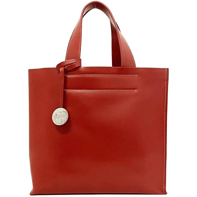 フルラ ハンドバッグ レッド 美品 レザー 中古 FURLA ミニ トートバッグ シンプル 軽量 ヴィンテージ チャーム付 定番 人気 女性  レディース 無地