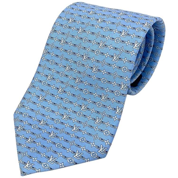 LOUIS VUITTON Tie Monogram blue Logo LV on Silk 100% Authentic