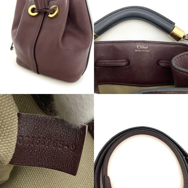 クロエ 巾着 ショルダーバッグ ワインレッド 2way レザー 中古 Chloe