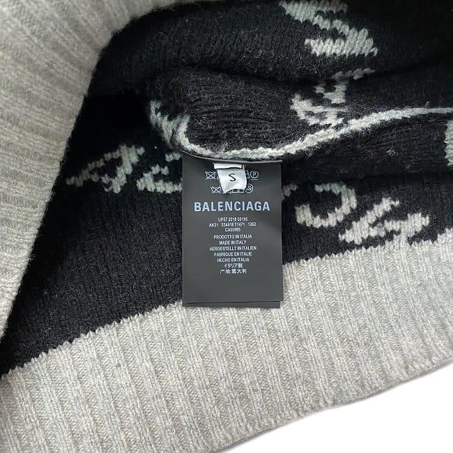 バレンシアガ ロゴ ニット グレー ブラック 534418 美品 Sサイズ ウール 毛 中古 BALENCIAGA メンズ 総柄 服 アパレル 定番  人気