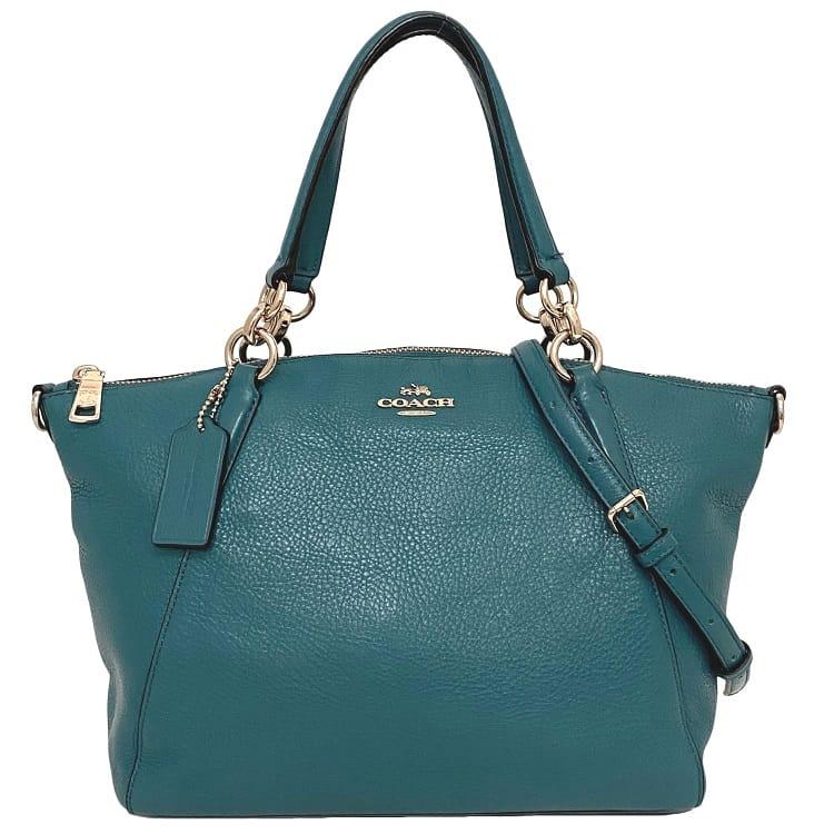 コーチ 2way バッグ グリーン ブルー F36675 美品 レザー 中古 COACH