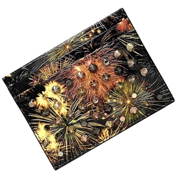 Christian Louboutin Card Case Black Gold Multicolor Fireworks