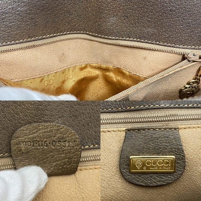 Gucci shoulder bag beige brown sherry 001 116 0551 GG PVC leather used  GUCCI brown flap vintage logo