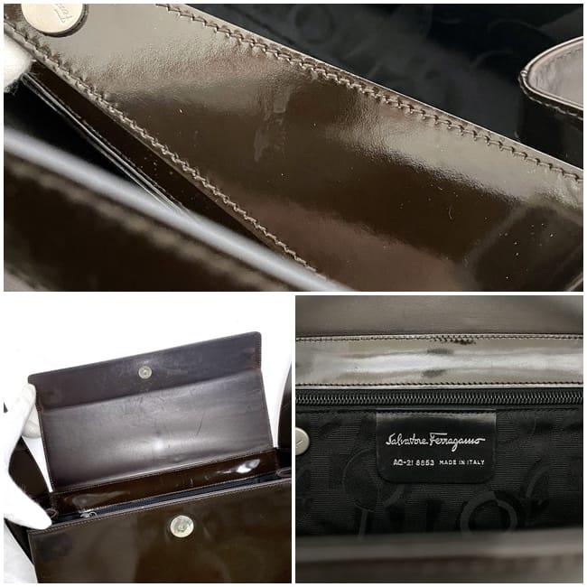 Salvatore Ferragamo Handbag Brown AQ-21 8853 Semi-Shoulder Bag Patent  Leather Used Salvatore