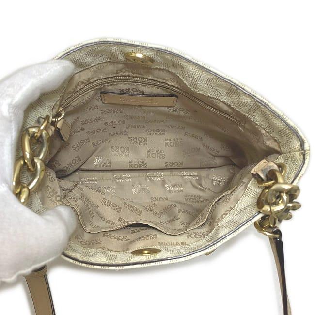 Buy Michael Kors shoulder bag beige white gold chain PVC leather