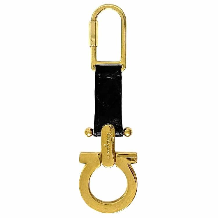 Buy Salvatore Ferragamo Key Ring Black Gold Gancini Keychain