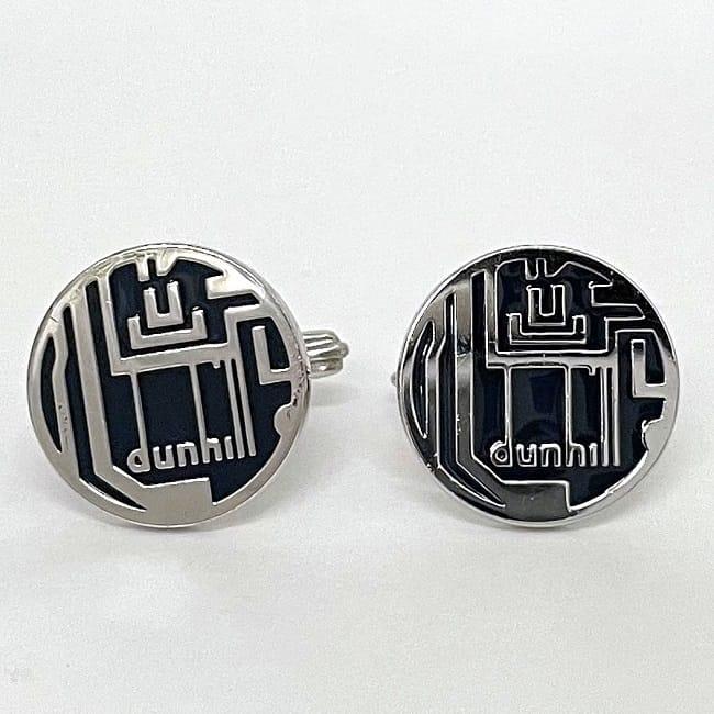 ダンヒル カフス シルバー ブラック ロゴ 美品 925 中古 dunhill