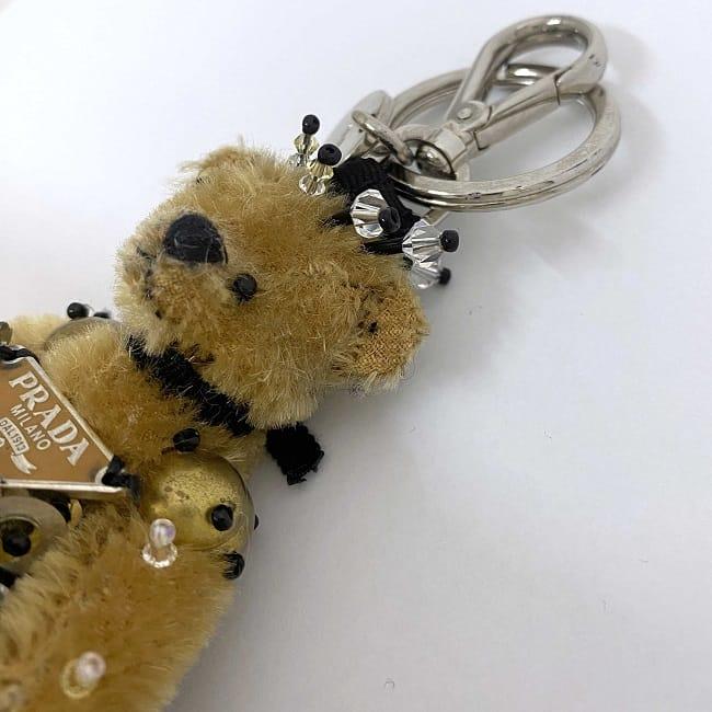 Prada Bear Trick Bear Charm Beige Silver Black QUIRINO NATURALE 1AR875 Good Condition Key Ring Acrylic Polyester