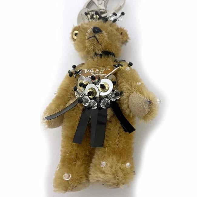 Prada Bear Trick Bear Charm Beige Silver Black QUIRINO NATURALE 1AR875 Good Condition Key Ring Acrylic Polyester