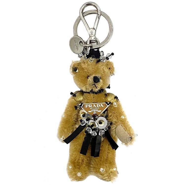 Prada Bear Trick Bear Charm Beige Silver Black QUIRINO NATURALE 1AR875 Good Condition Key Ring Acrylic Polyester