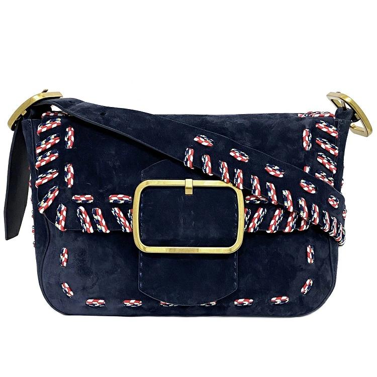 Tory Burch One Shoulder Bag Navy Multicolor 10005608 01-17 Flap Shoulder  Bag Leather Suede Used TORY BURCH