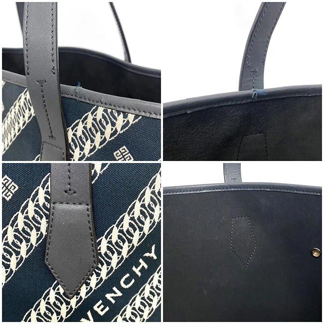 Givenchy Tote Bag Bond Shopper Navy Gray Chain Jaguar BB50AVB0S0 404 Good  Condition Canvas Leather Used