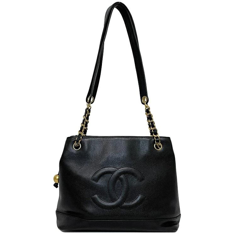 Buy CHANEL Chain Shoulder Tote Bag Black Gold Soft Caviar Stitch